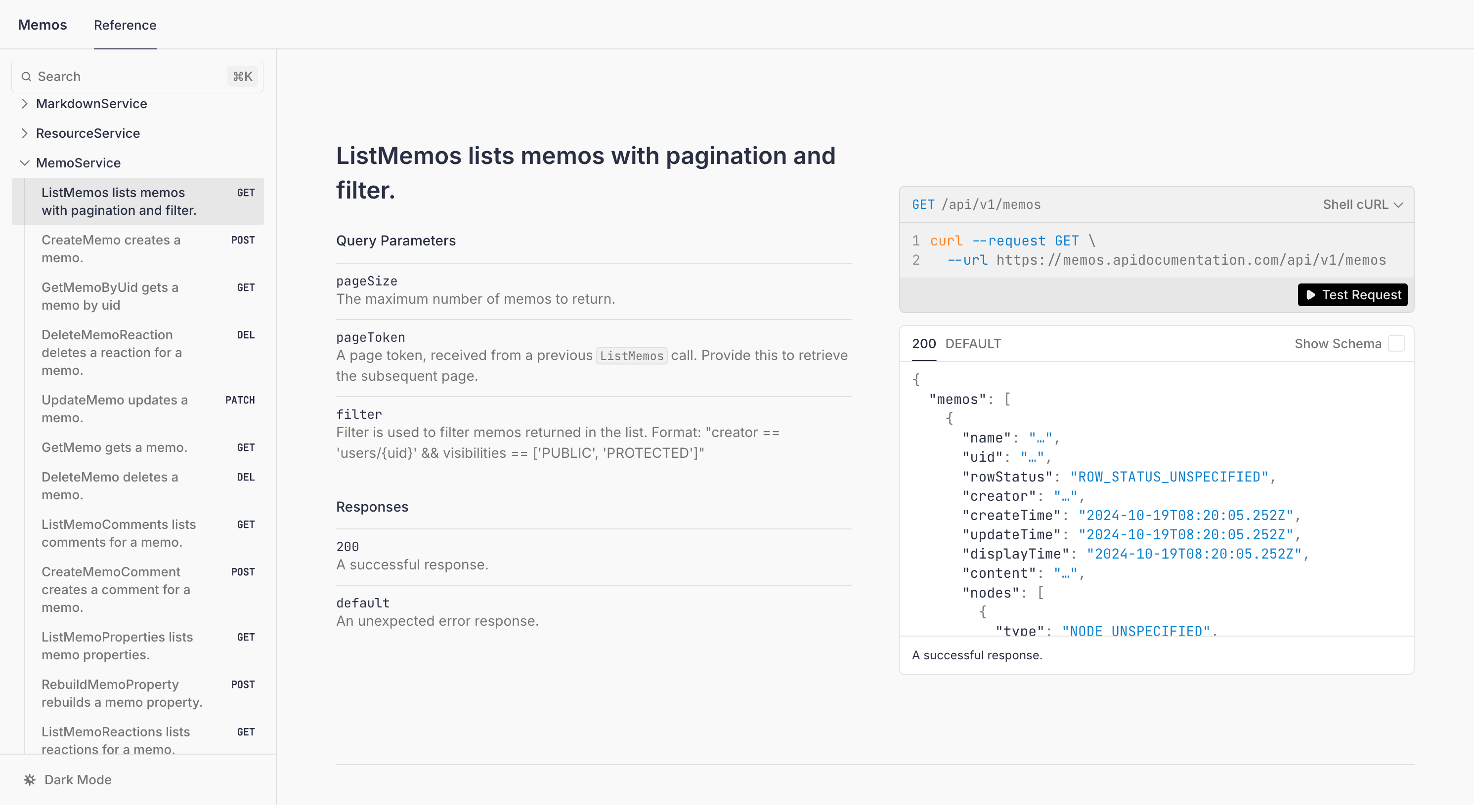 API doc of Memos